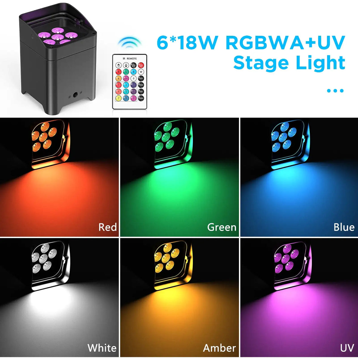 U'King 4PCS 6x18W 6IN1 RGBAW+UV Par Light with Bag Wireless Uplights LED Stage Light Remote Control WiFi Par Light for DJ Party Show Wedding