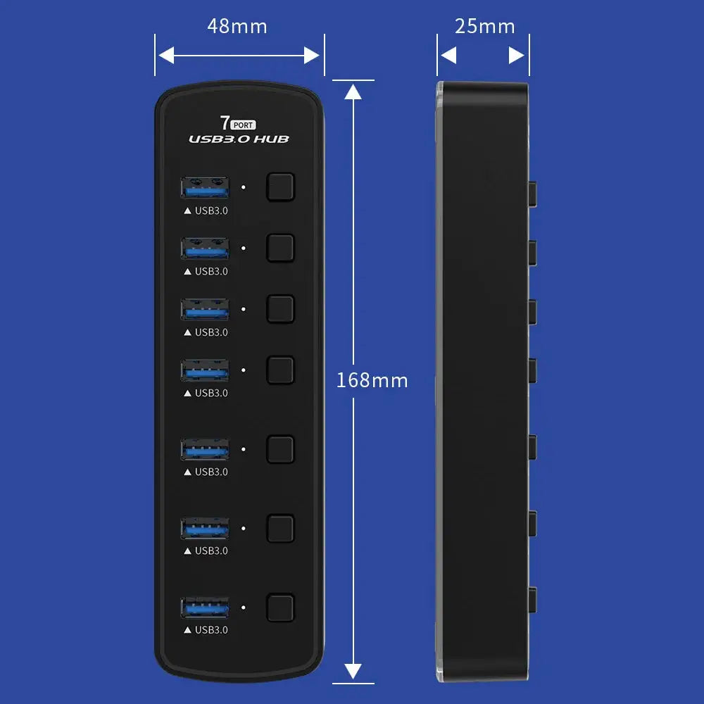 RGB USB 3.0 Hub 7 Ports Data Port Adapter 5Gbps High Speed Individual On/Off Switch Splitter USB Extension Docking Station
