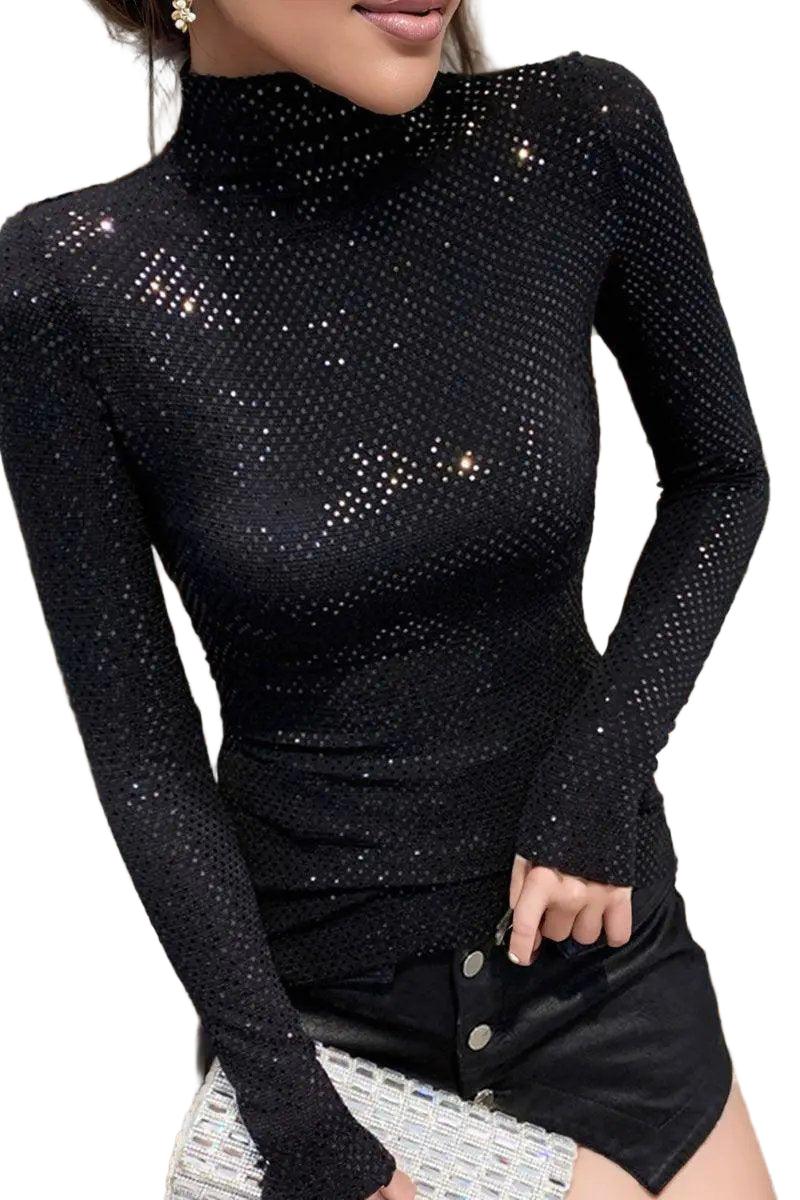 Glowing Sequin Turtleneck Top for Women — product view 1