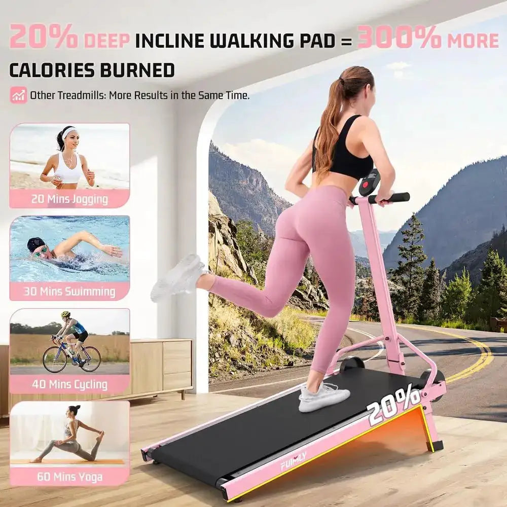 Portable Manual Treadmill with 20% Incline, 500 lbs Capacity, Walking Pad, Handle Bar, Digital Monitor, Suitable for Home and Ou