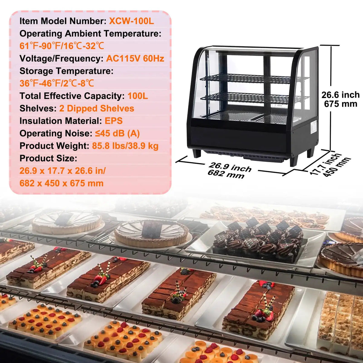 SucceBuy Refrigerated Display Case Countertop Pastry Display Case — product view 8