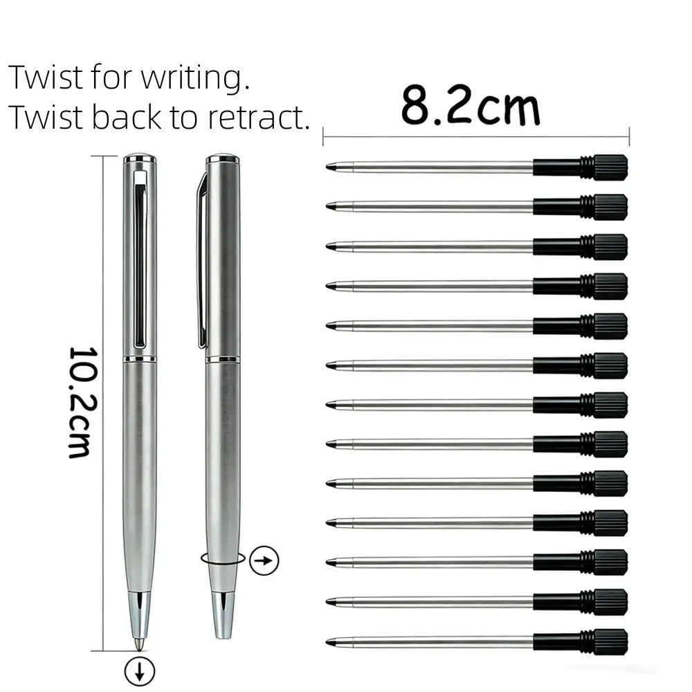 Mini Stainless Steel Metal Ballpoint Pen with 10 Replacement Refills Set, Portable Pocket Ballpen Compact Short Pen for Wallet