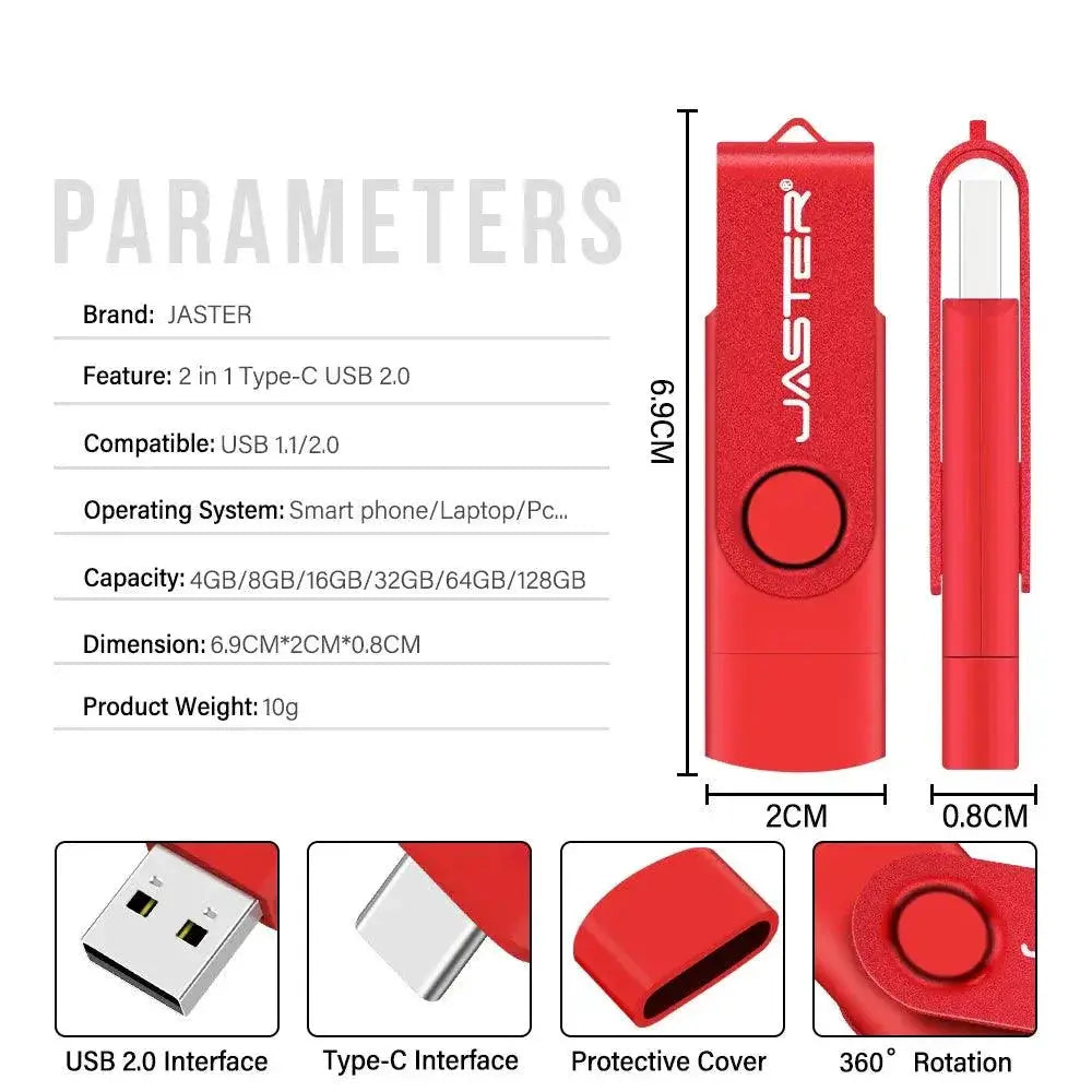 JASTER Rotatable USB Flash Drive Fast Data Transfer