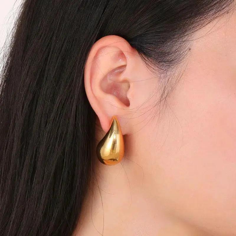 Vintage Gold Teardrop Earrings Stainless Steel Drops