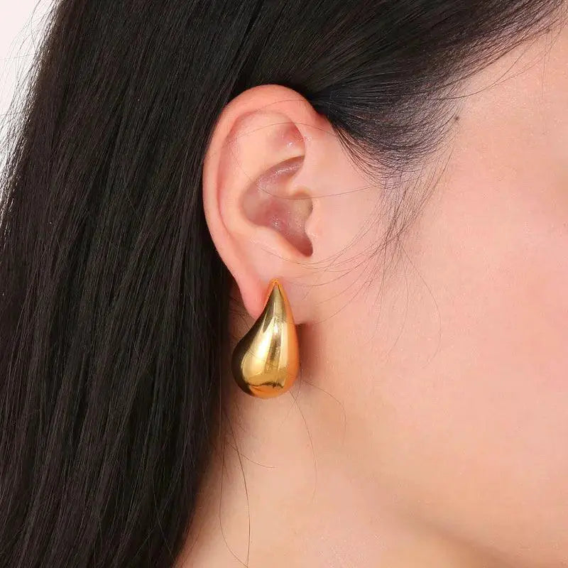 Chunky Vintage Gold Teardrop Stainless Steel Earrings