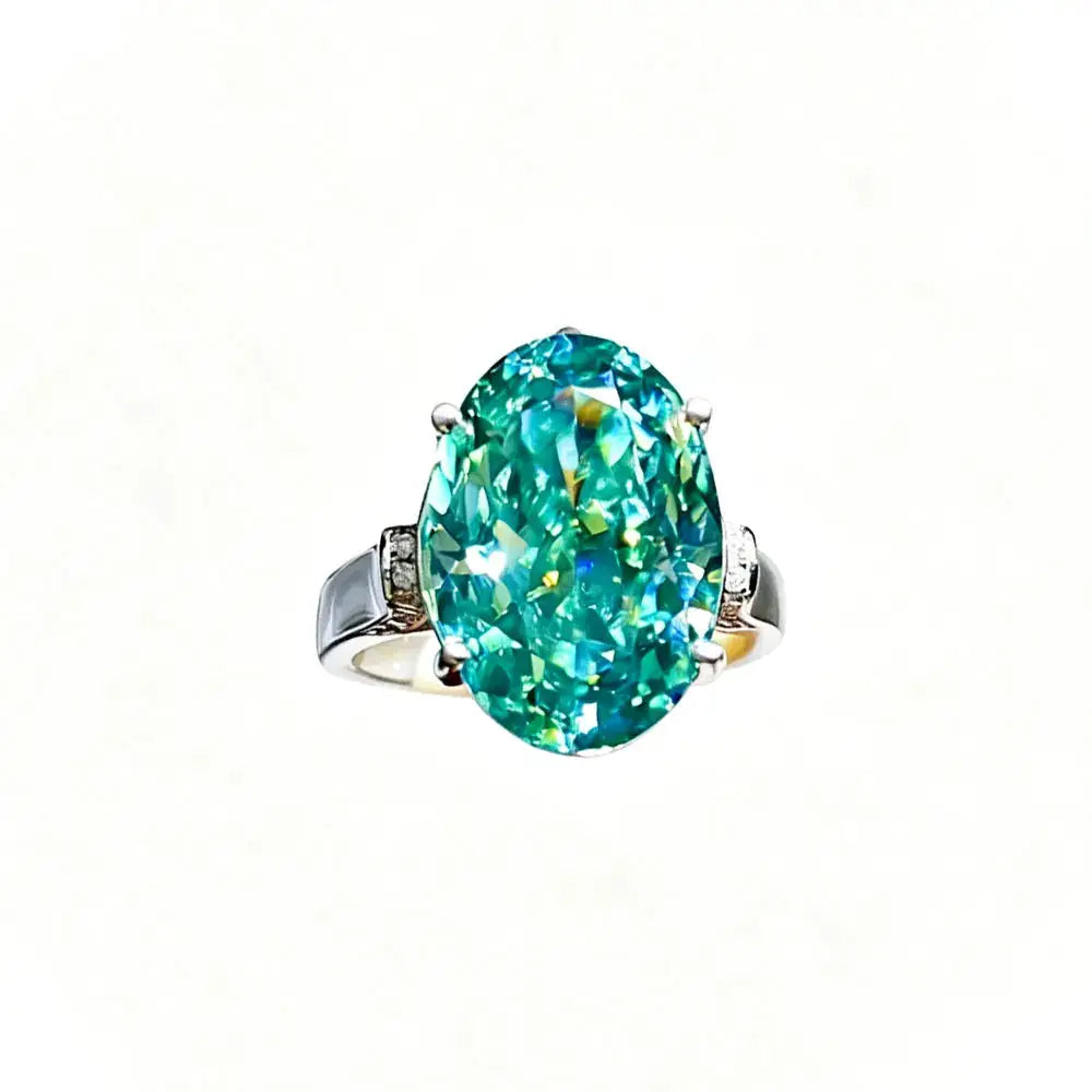 S925 Sterling Silver Colored Oval Ice Flower Cut Moissanite Women's Ring Egg Shaped Mint Green Light Luxury Fashion Jewelry Part