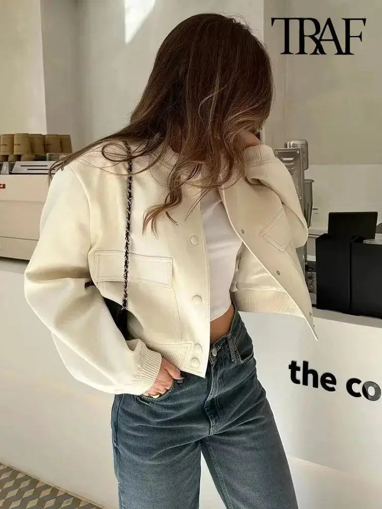 TRAF Women Vintage Bomber Jacket Stylish Outerwear For You