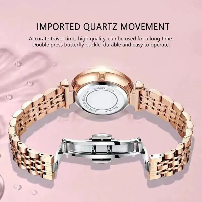 Elegant Rose Gold Women's Watch Swiss Timepiece Waterproof