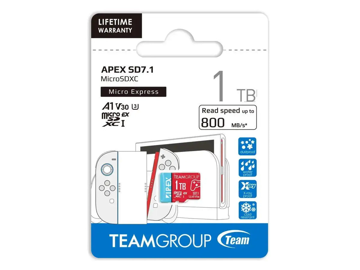 Team 1TB APEX SD7.1 Ultra-Fast microSDXC UHS-I/U3 Memory Card, compatible with Nintendo-Switch, Steam Deck, and ROG Ally, Speed Up to 800MB/s (TAPMSDE1TIV30A102)