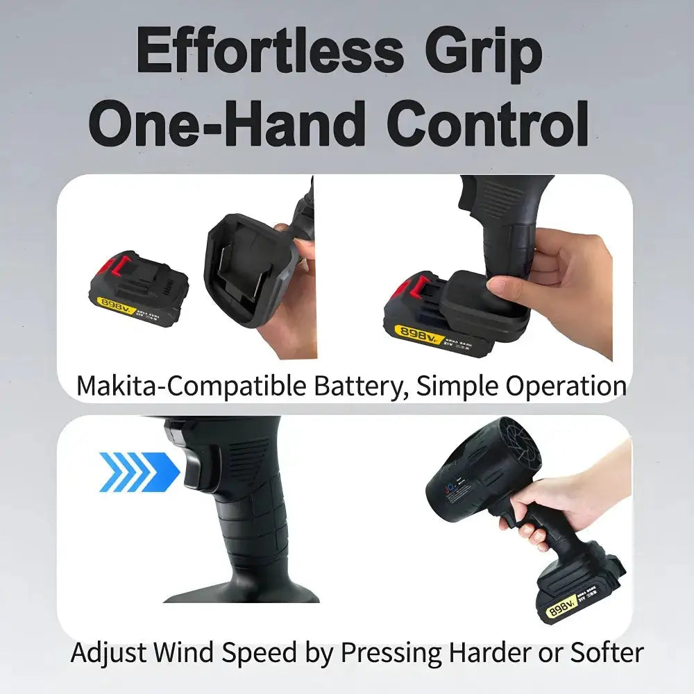 Powerful Air Blower Turbo Fan with Thrust 550g to Cleaning Fallen Leaves, Snow and Sand with 21V Makita-Style Battery