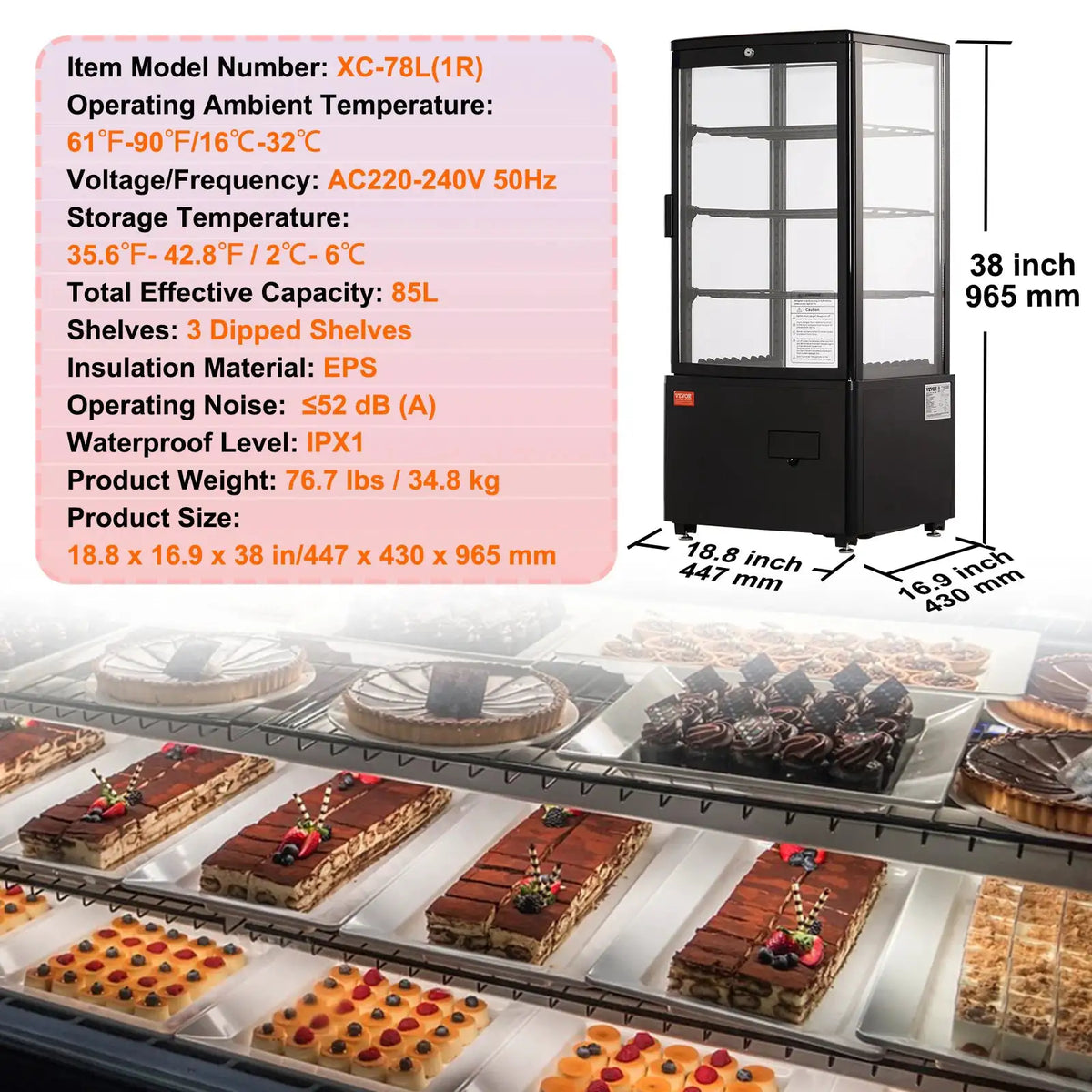SucceBuy cft Refrigerated Display Case Large Commercial Pastry — product view 10
