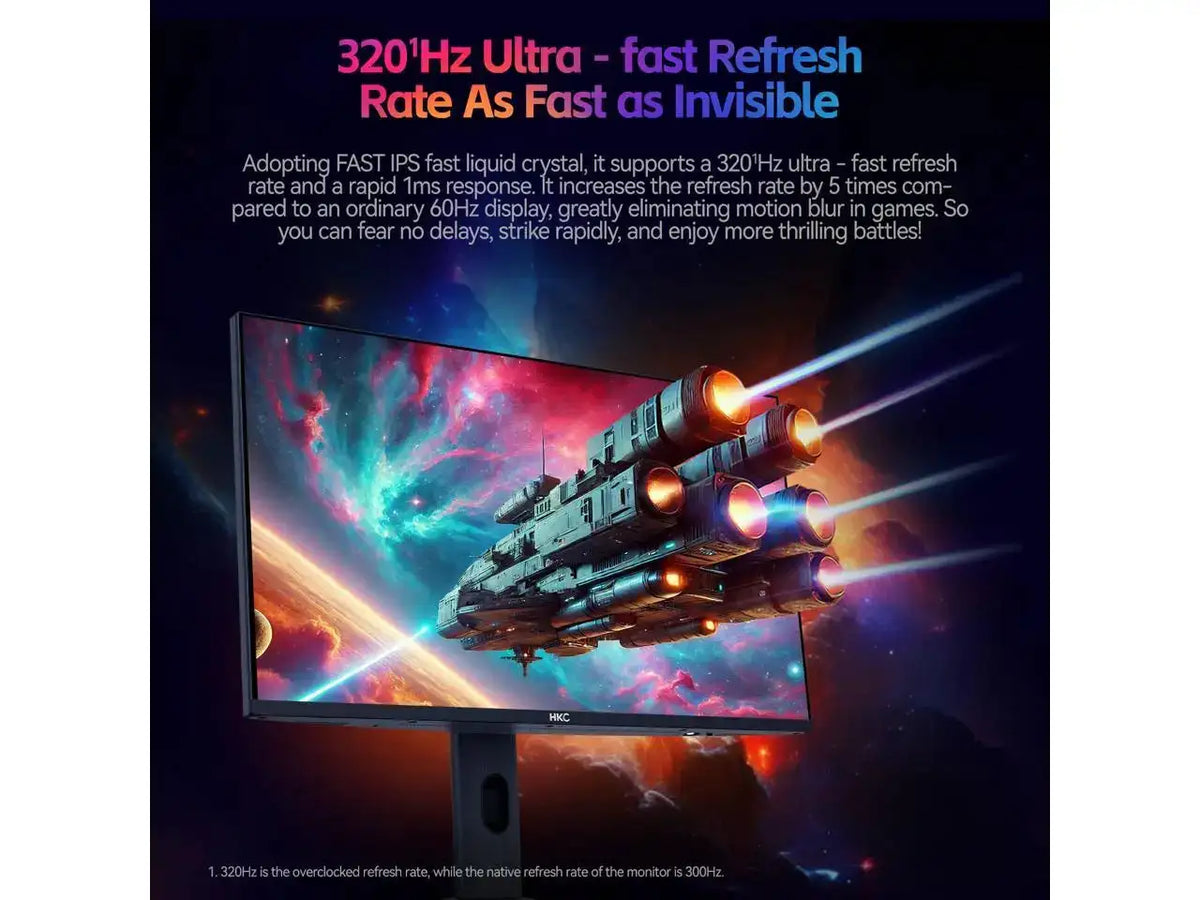HKC G27M5 27 Inch QD-Mini LED Gaming Computer Monitor 1440p 320Hz IPS HDR1400 1152-Zone Backlight 1ms DCI-P3 98% Height Adjustable DisplayPort 1.4 HDMI 2.1 Adaptive Sync Next-Gen Esports Monitor