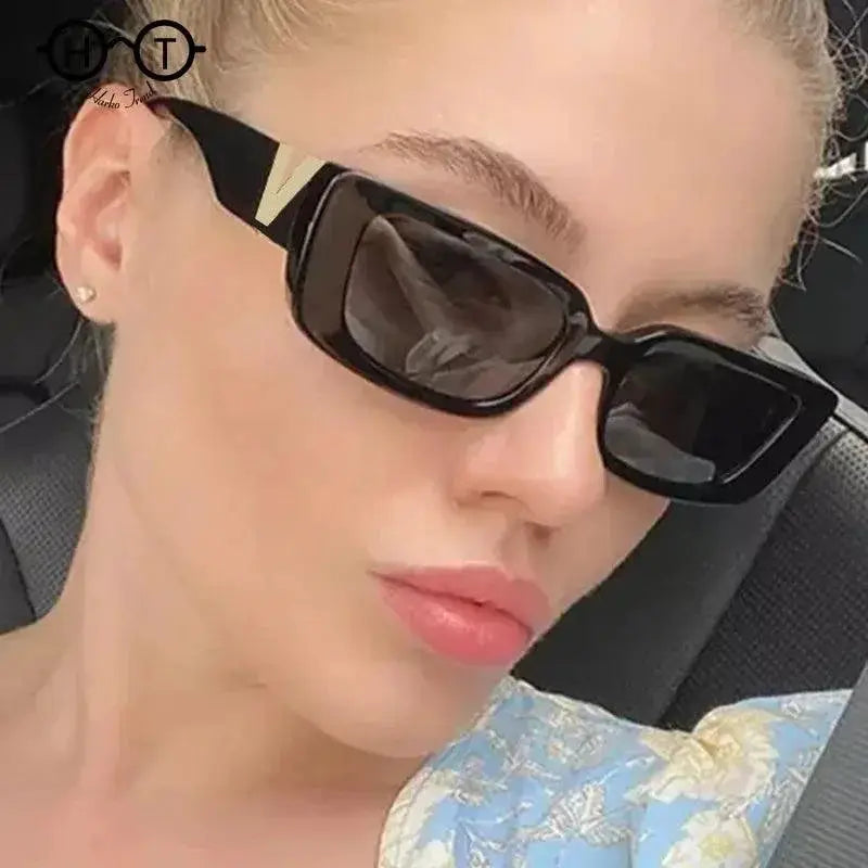 Vintage Retro Rectangle Sunglasses For Women Black Frame