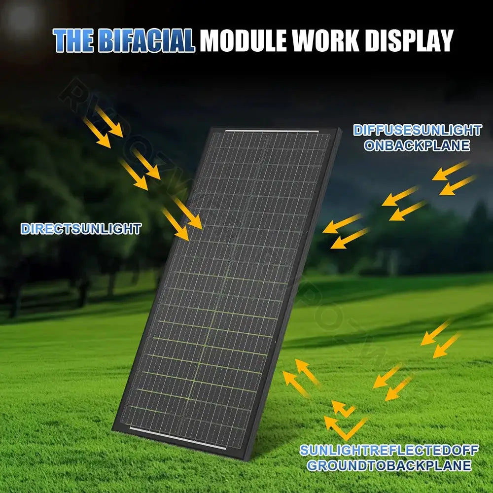 RVPOZWER 400W/200W/100W Bifacial Solar Panels 18BB Mono Cells High Efficiency Module RV Power Marine Boat Outdoor Off Grid