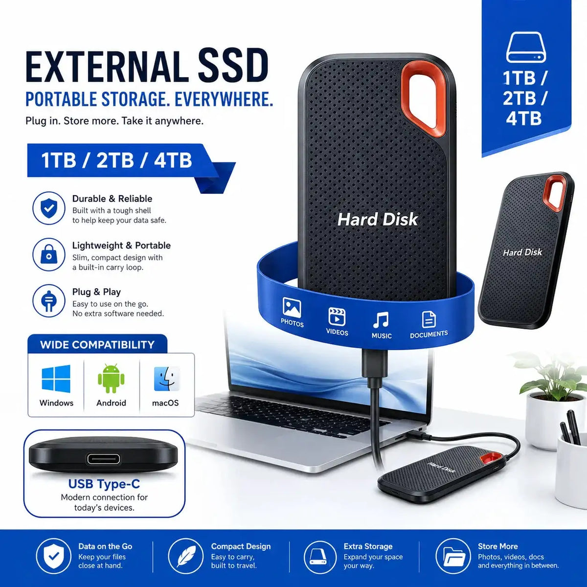 Mini Portable External Hard Drive SSD Type-C Backup Drive — product view 1