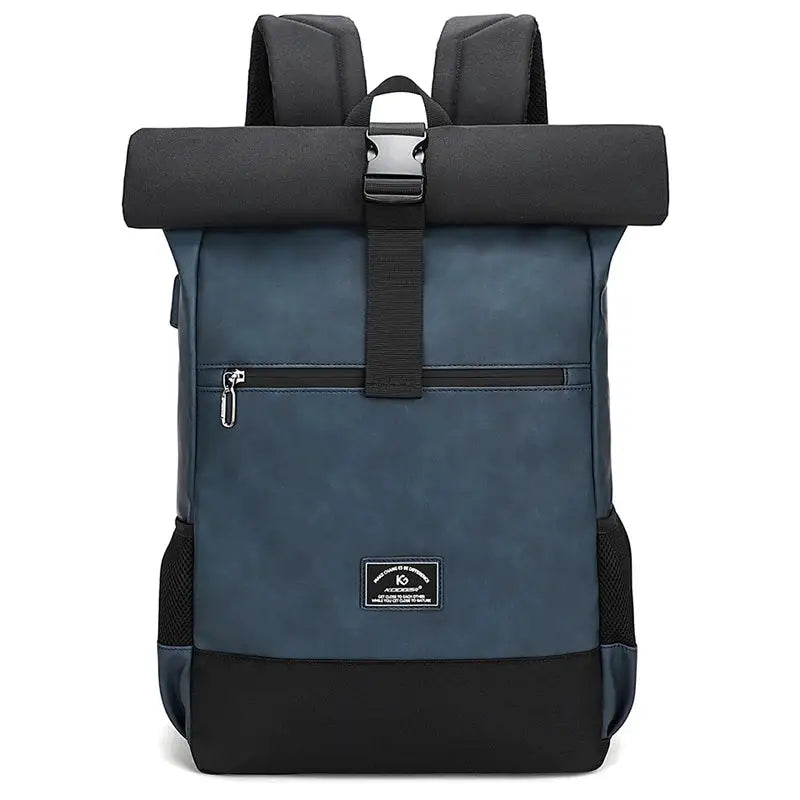 Casual Roll top Backlpack Waterproof usb Laptop Backpacks Bags Lightweight PU Leather Men Luxury Travel Backpack for Women Men