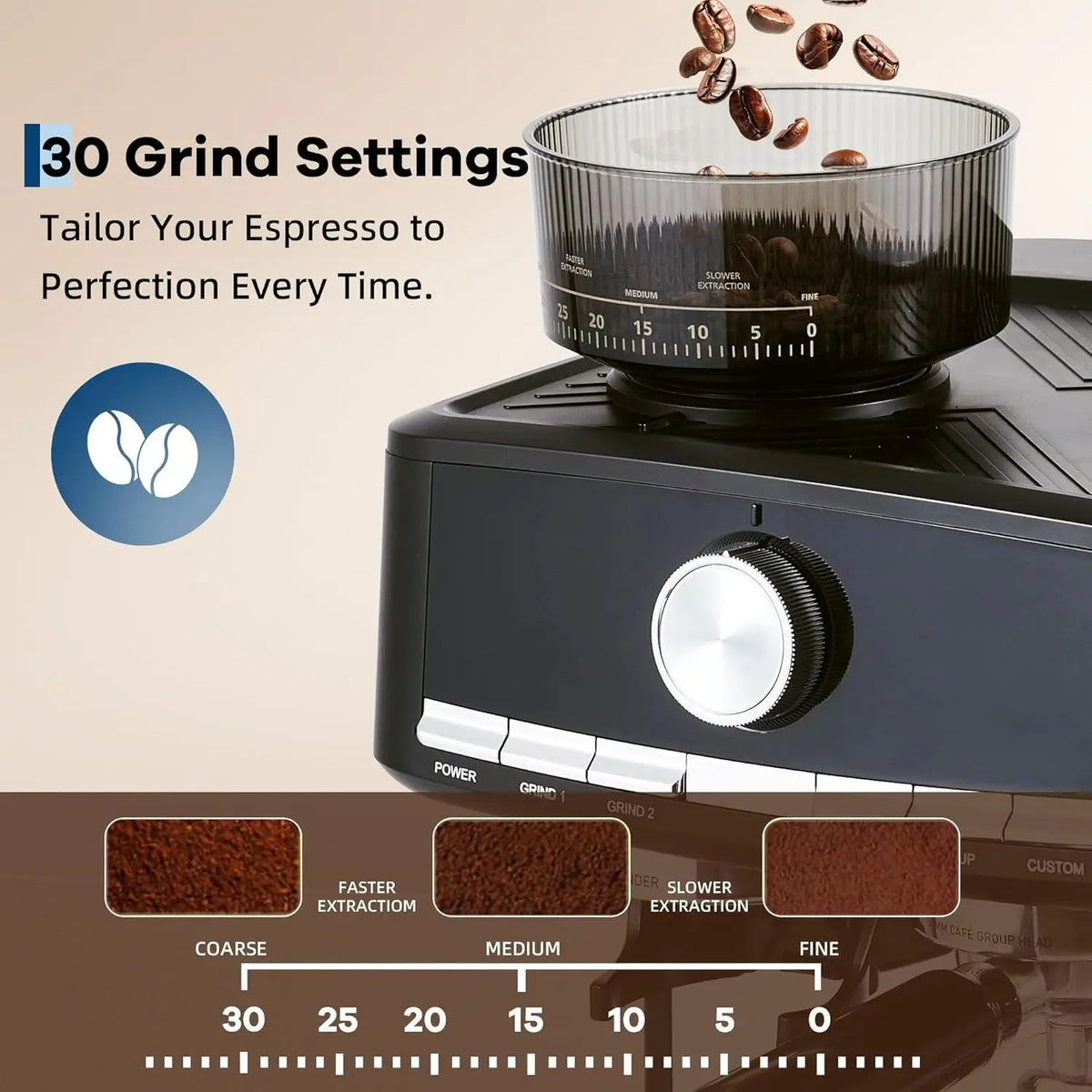 Espresso Machine with Grinder, Italian Semi-Automatic Pressure — product view 5