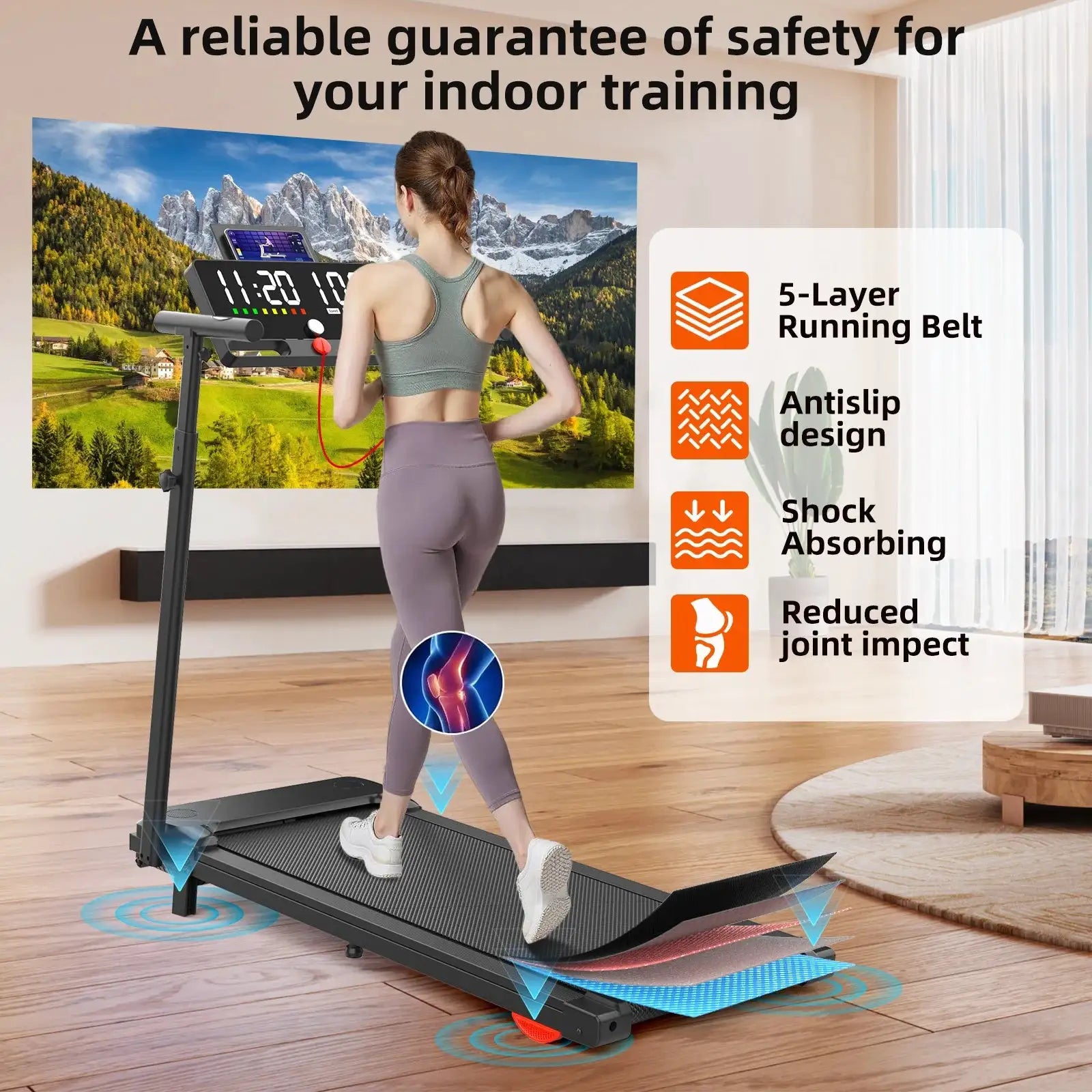 Under Desk Portable Treadmill with Heart Rate Monitoring Armrest Telescopic Walking Pad, Walking Jogging for Office GYM Home