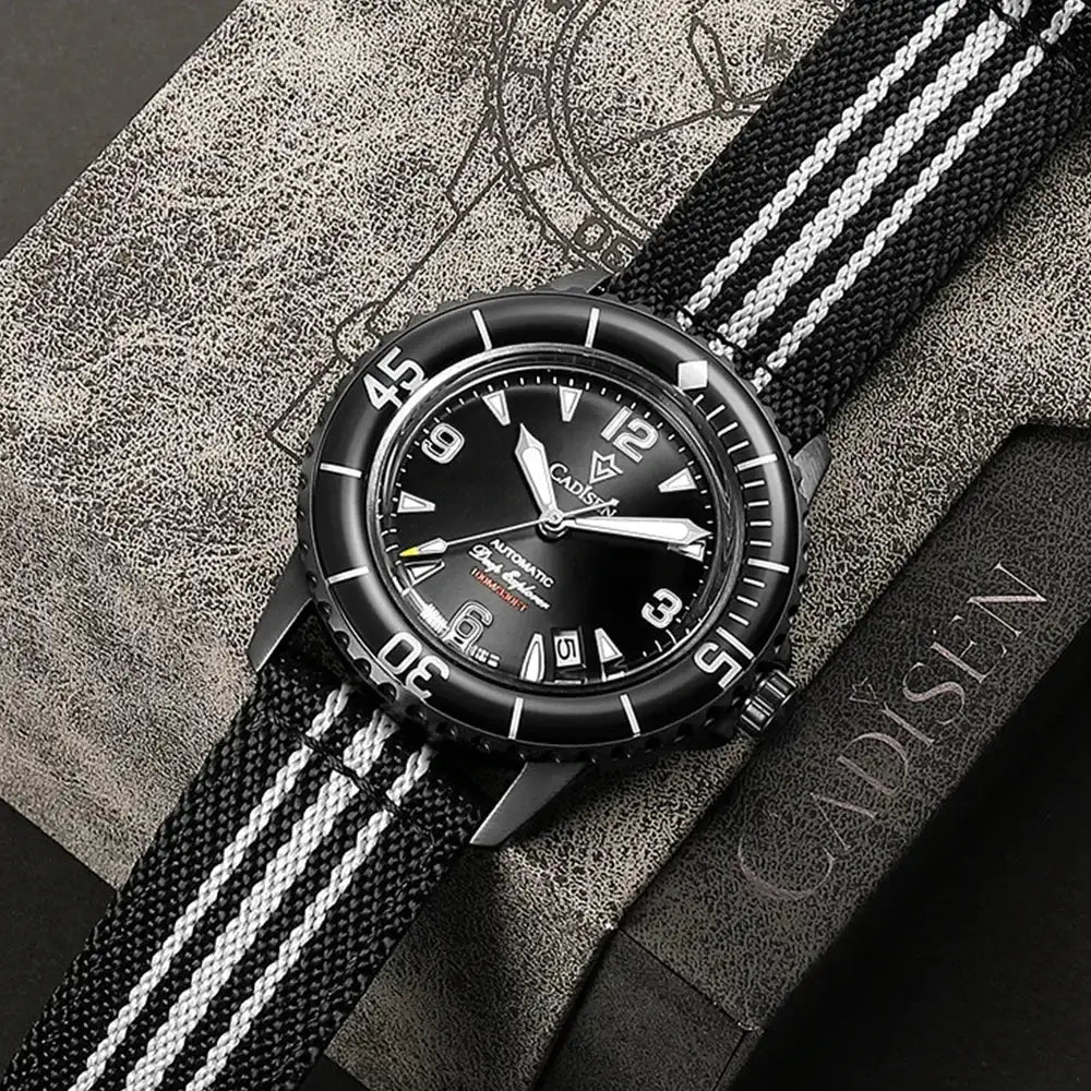 CADISEN Deep Explorer New Automatic Mechanical Watch Man Canvas Strap Wristwatch MIYOTA 8215 Luxury Luminous Waterproof Watches
