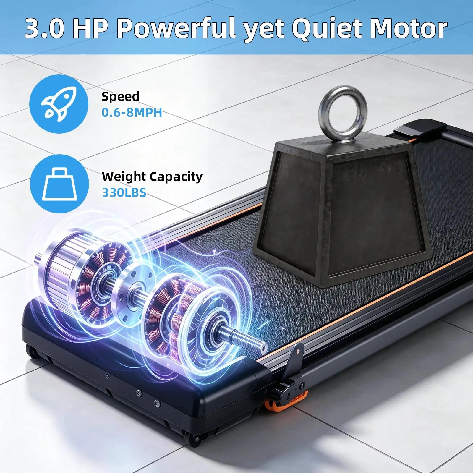 3.0HP Foldable Treadmill with 12% Incline, 0.6-8MPH Quiet Motor, 330LBS Load Capacity, Shock Absorption Design, Foldable Handrail & Wheels, LED Display Tablet Holder, Multi-Mode Home Office Under Desk Walking Pad