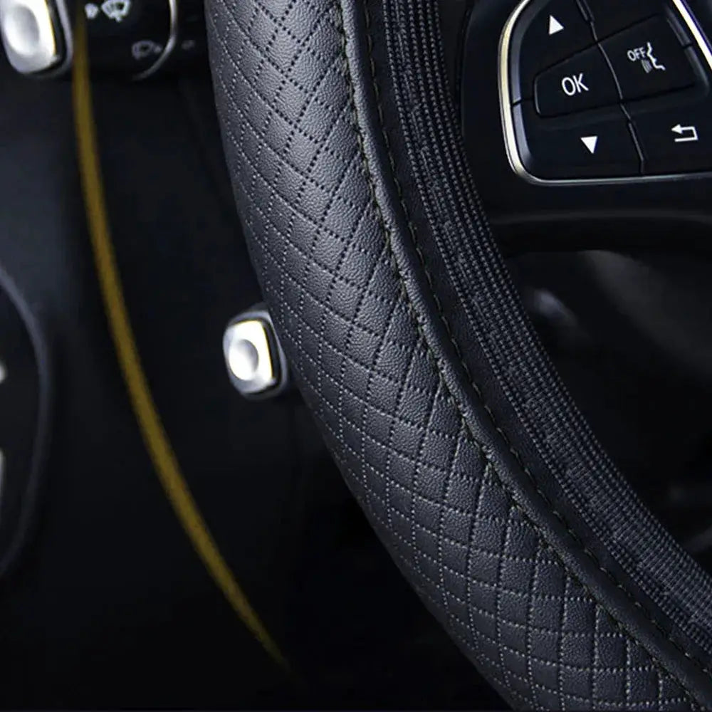 Black Dynamic Fiber Leather Steering Wheel Cover For Cars