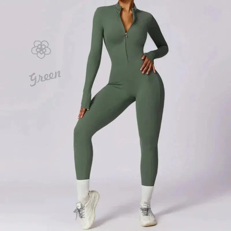 Elegant Nude Zipper Leotard for High Intensity Gym