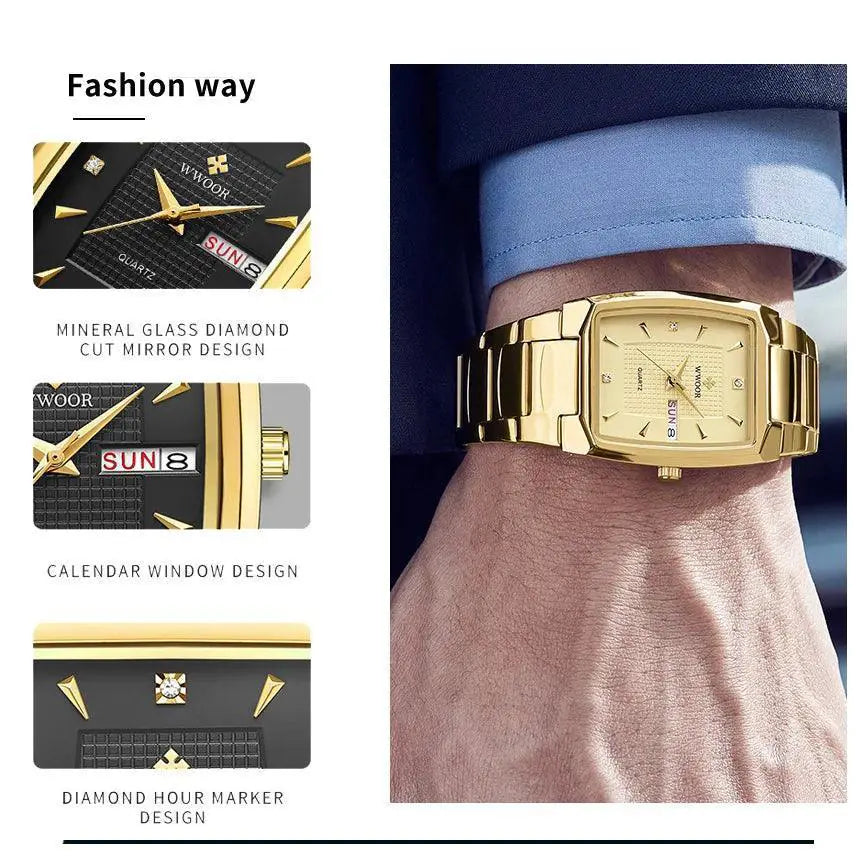 WWOOR Square Luxury Watch Elegant Waterproof Timepiece 50m