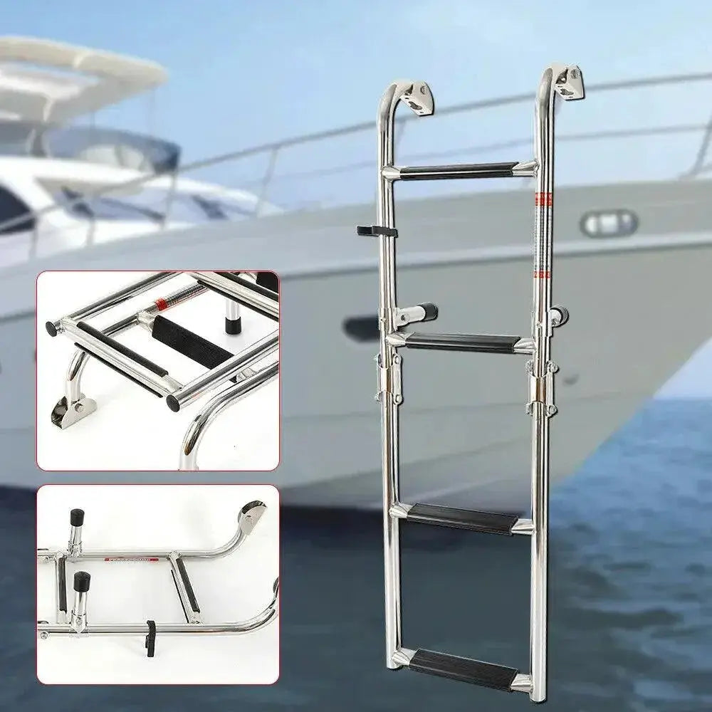 Stainless Steel Telescoping 4 Step Fold Down Boat Ladder