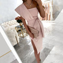 Elegant One-Shoulder Ruffle Midi Dress Glam Statement Style