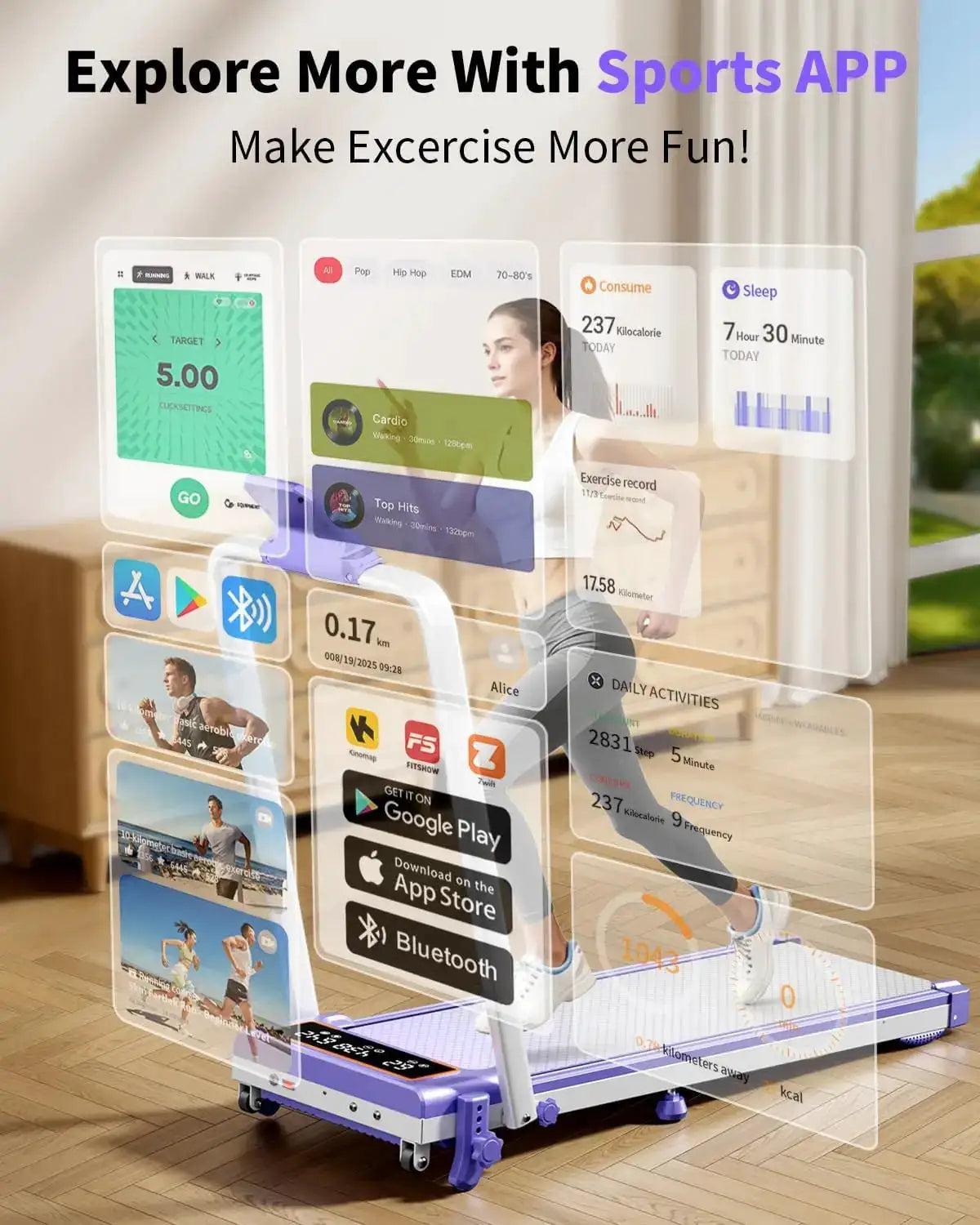 Folding Walking Pad with 15% Incline/RGB Light/Dual Screen Display,3.5HP Treadmills for Home,350lbs Capacity,Smart App