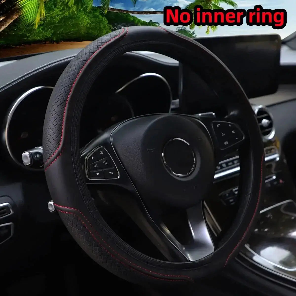 Leather Embossed Steering Wheel Cover 14.5 to 15 Inches