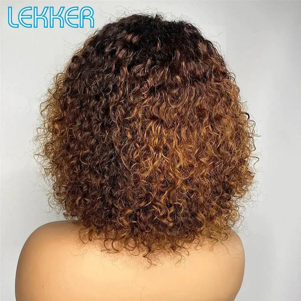 Lekker Afro Kinky Curly Bob Wig Ombre Brown Style for Women