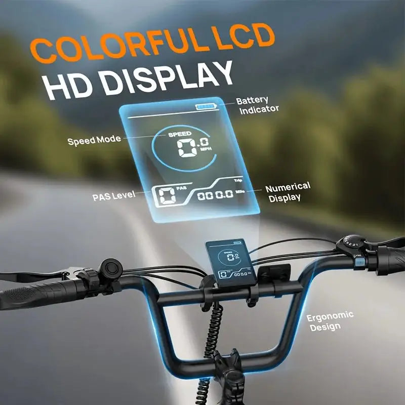 F66 Low-Speed Electric Bicycle, 15.53MPH E-Bike, 500W Peak Motor, 48V13Ah Battery, 20-Inch Fat Tire, Color LCD Display for Urban & Outdoor Riding