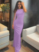 Hugcitar Solid O Neck Sleeveless Patchwork Bodycon Maxi Dresses For Summer Party