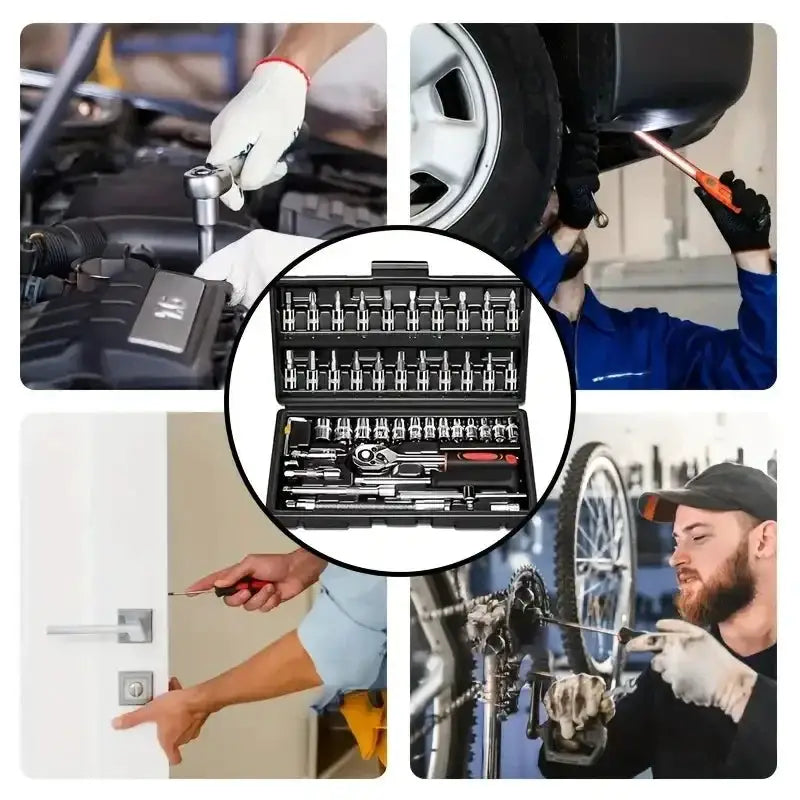 AIRAJ 46Pcs 1/4" Drive Socket Wrench Set, Ratchet Screwdriver & Bit Kit, Carbon Steel, Bestseller Auto Repair Hand Tool Set