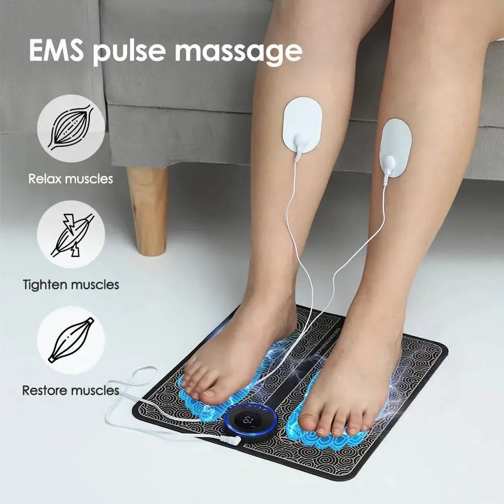 EMS Electric Foot Massager Pad Portable Rechargeable 19 Levels 8 Modes Muscle Stimulator for Pain Relief Blood Circulation Home Office Travel