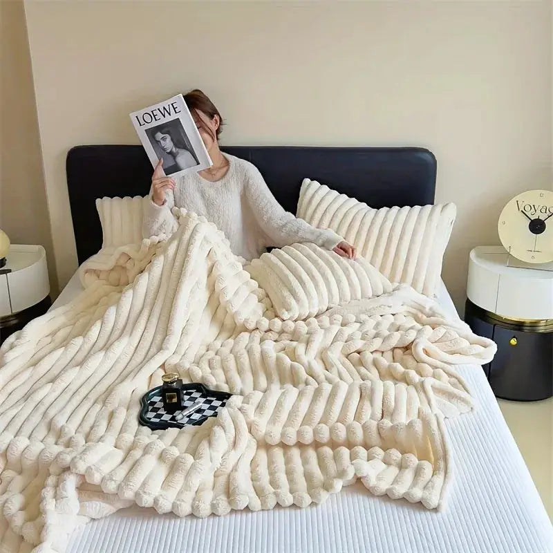 Ultra Soft Thick Striped Fleece Throw Blanket All Seasons