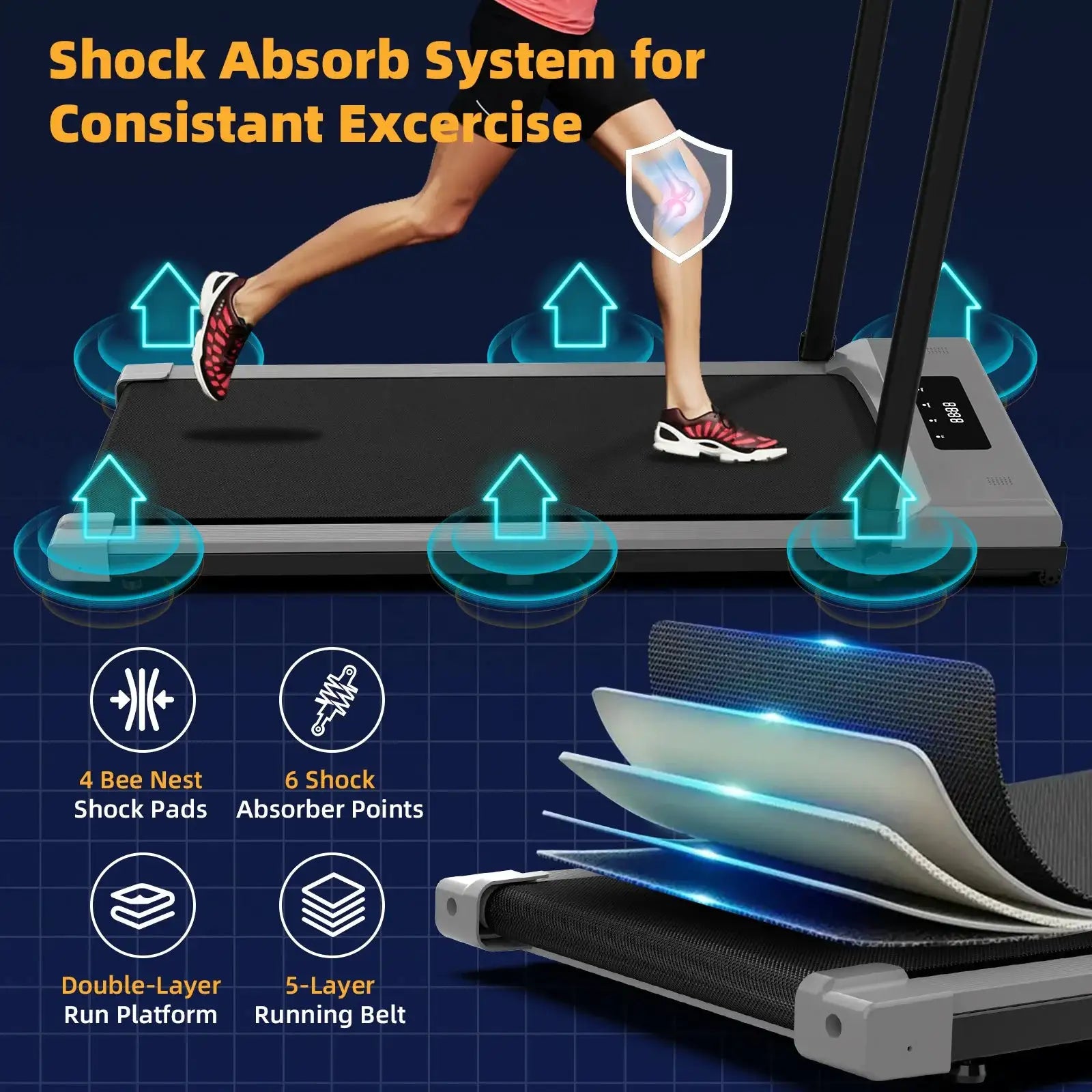 Under Desk Treadmill, Walking Pad 3 in 1 for Home/Office, Portable Treadmills with Remote Control, LED Display