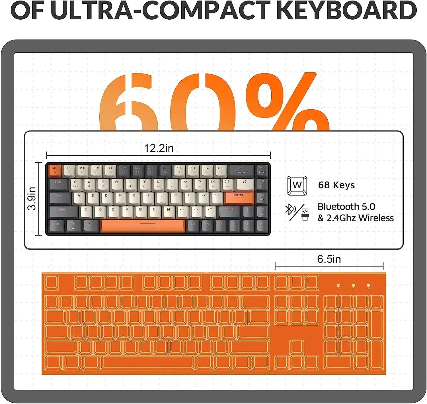 60 Percent Wireless Mechanical Keyboard Bluetooth Red Switch