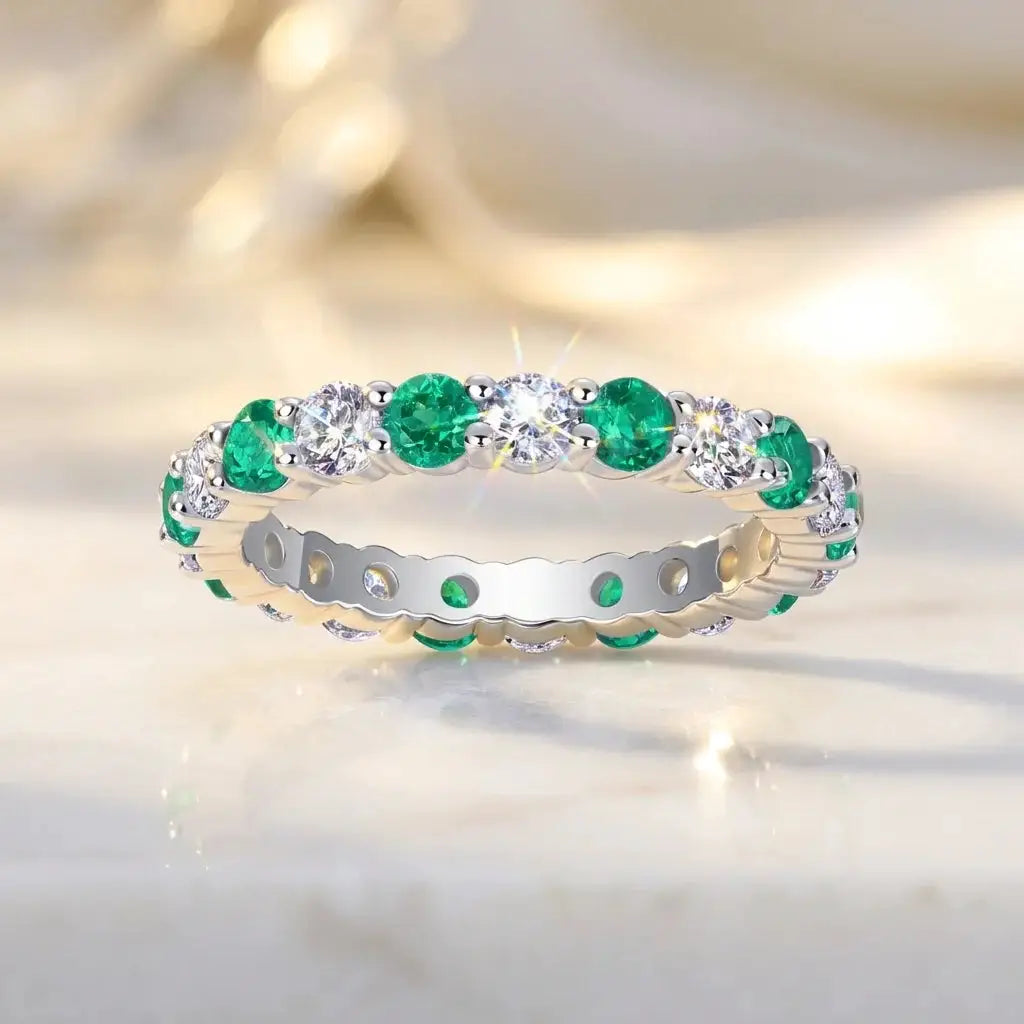 Emerald Moissanite Ring in Sterling Silver Certificate — product view 3