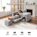Grey No-Assembly Sofa Bed with Ottoman Pet-Friendly Easy-Clean