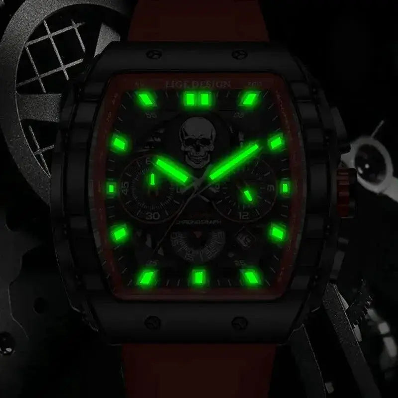 LIGE Skull Mens Chronograph Watch Stylish Quartz Wristwatch