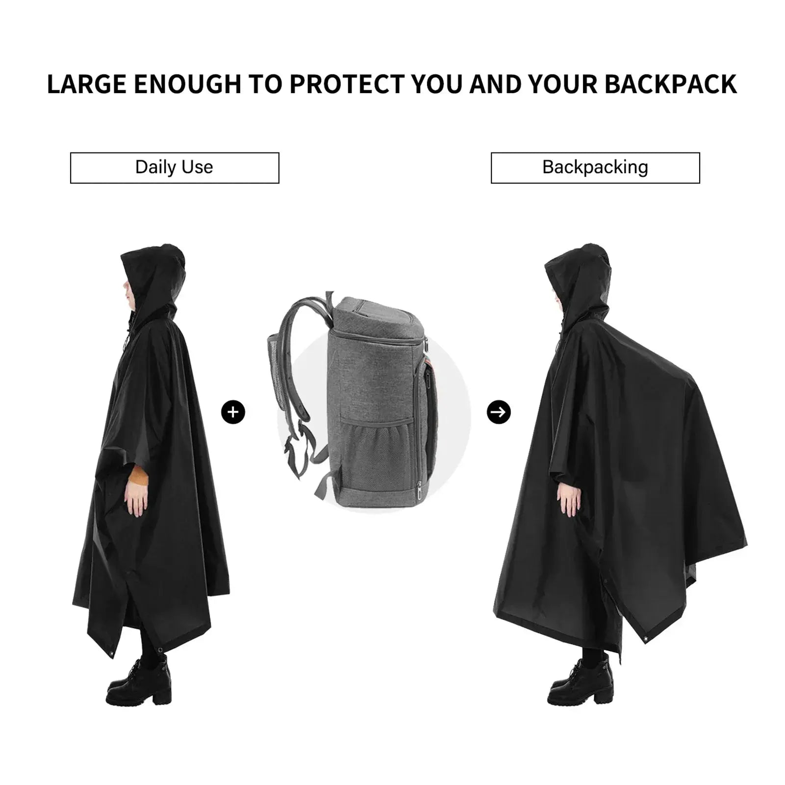 3 In 1 Waterproof Rain Poncho Hooded Coat All Weather