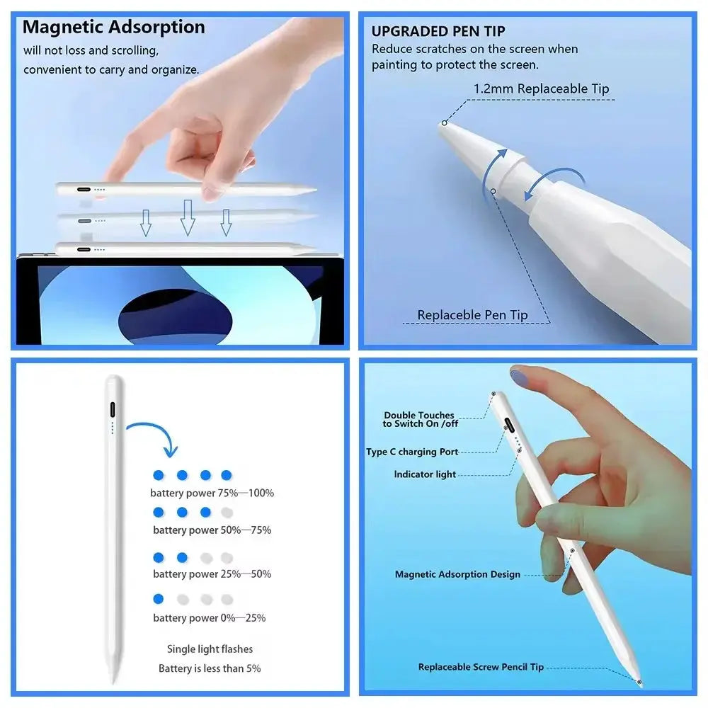 Stylus Pen For Apple Pencil With LED Power Indicators Case