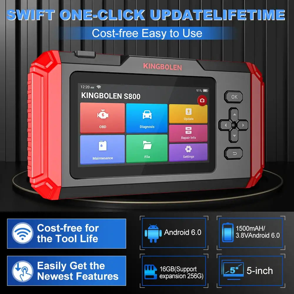 KINGBOLEN S800 5 inch Car Diagnostic Tools ABS SRS ECM TCM 4 systems 15 Resets IMMO DPF TPMS Lifetime Free All OBD2 Scanner