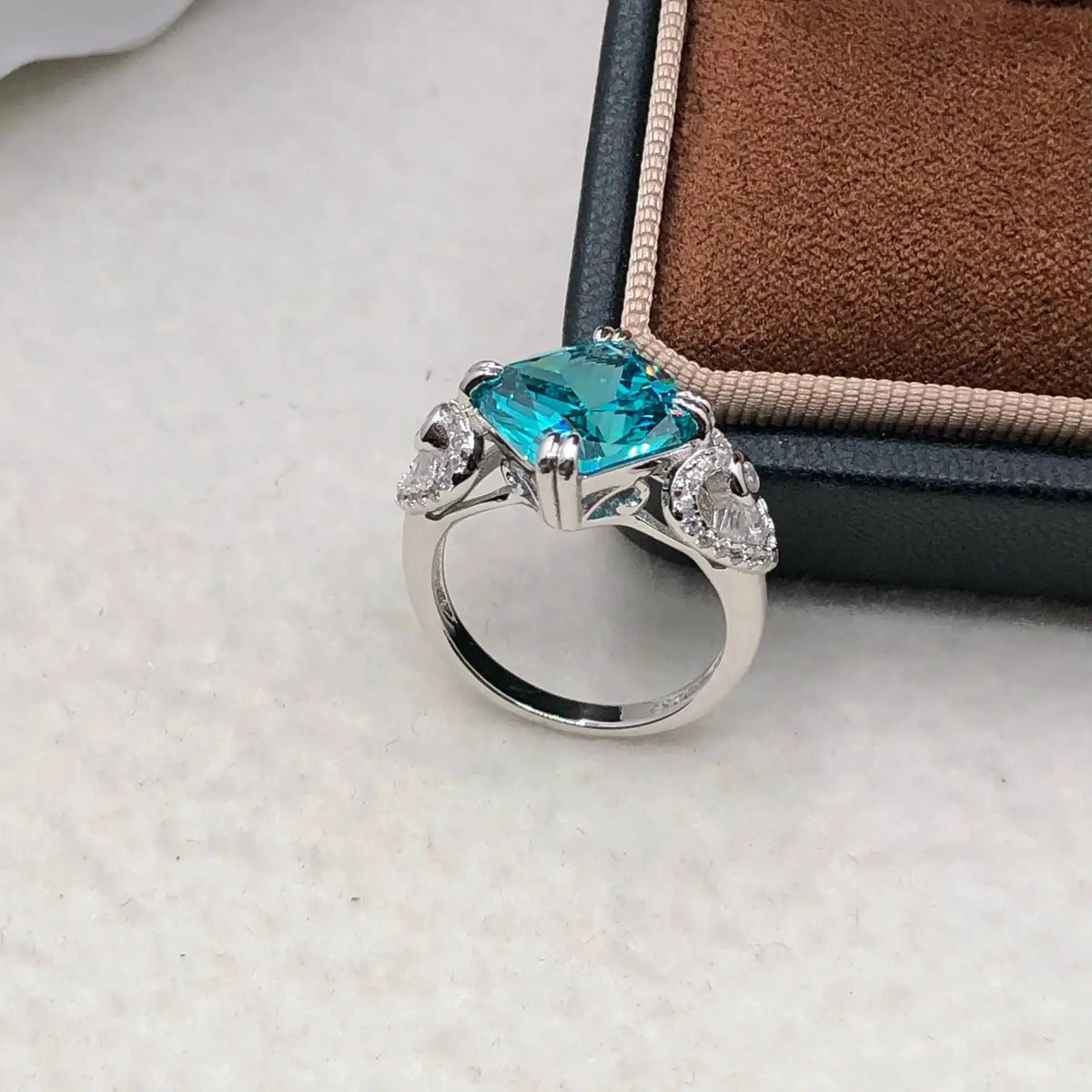 Blue Square Moissanite Engagement Ring — product image 4