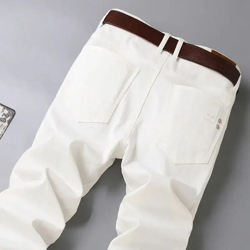 Red White Jeans Men's Stretch Cotton Denim Pants Classic