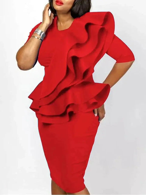 Elegant Red African Peplum Dress For Celebration Attire