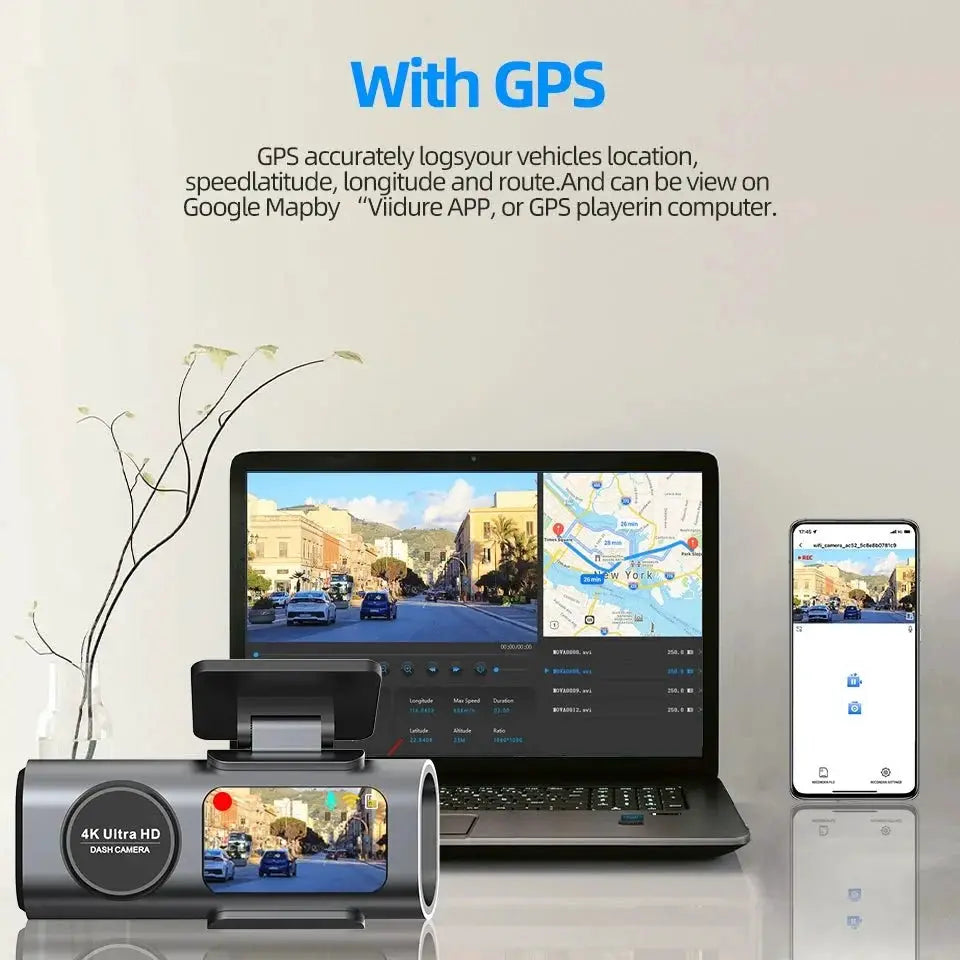 4K Dash Cam Car DVR With Night Vision GPS WiFi Parking Monitor - stepyours.com