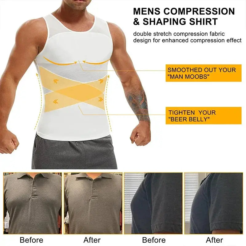 Men Slimming Compression Undershirt Body Shaper Vest 3XL
